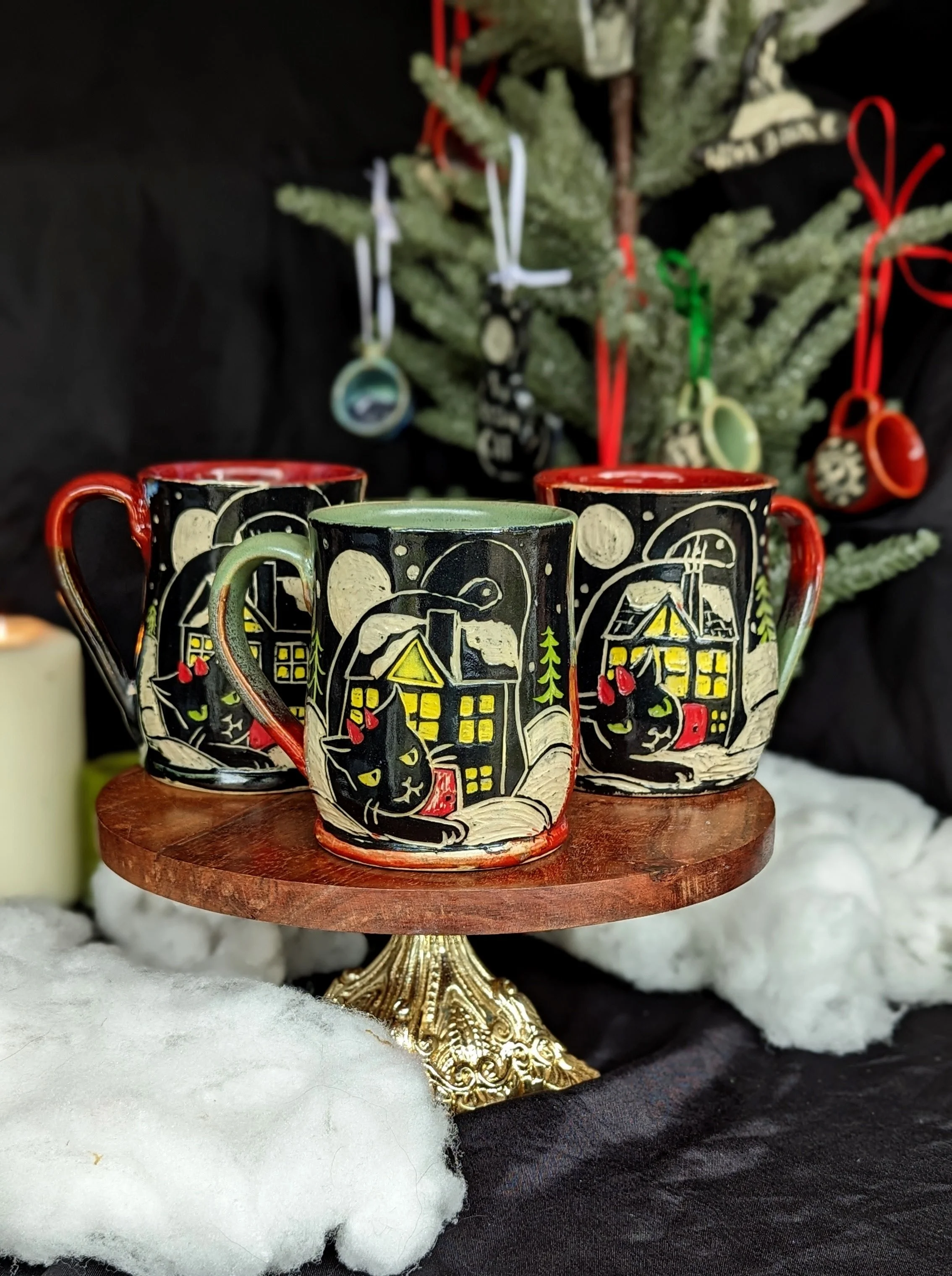 Handmade Yule Cat Mug | Jólakötturinn Black Cat YuleTide Mug
