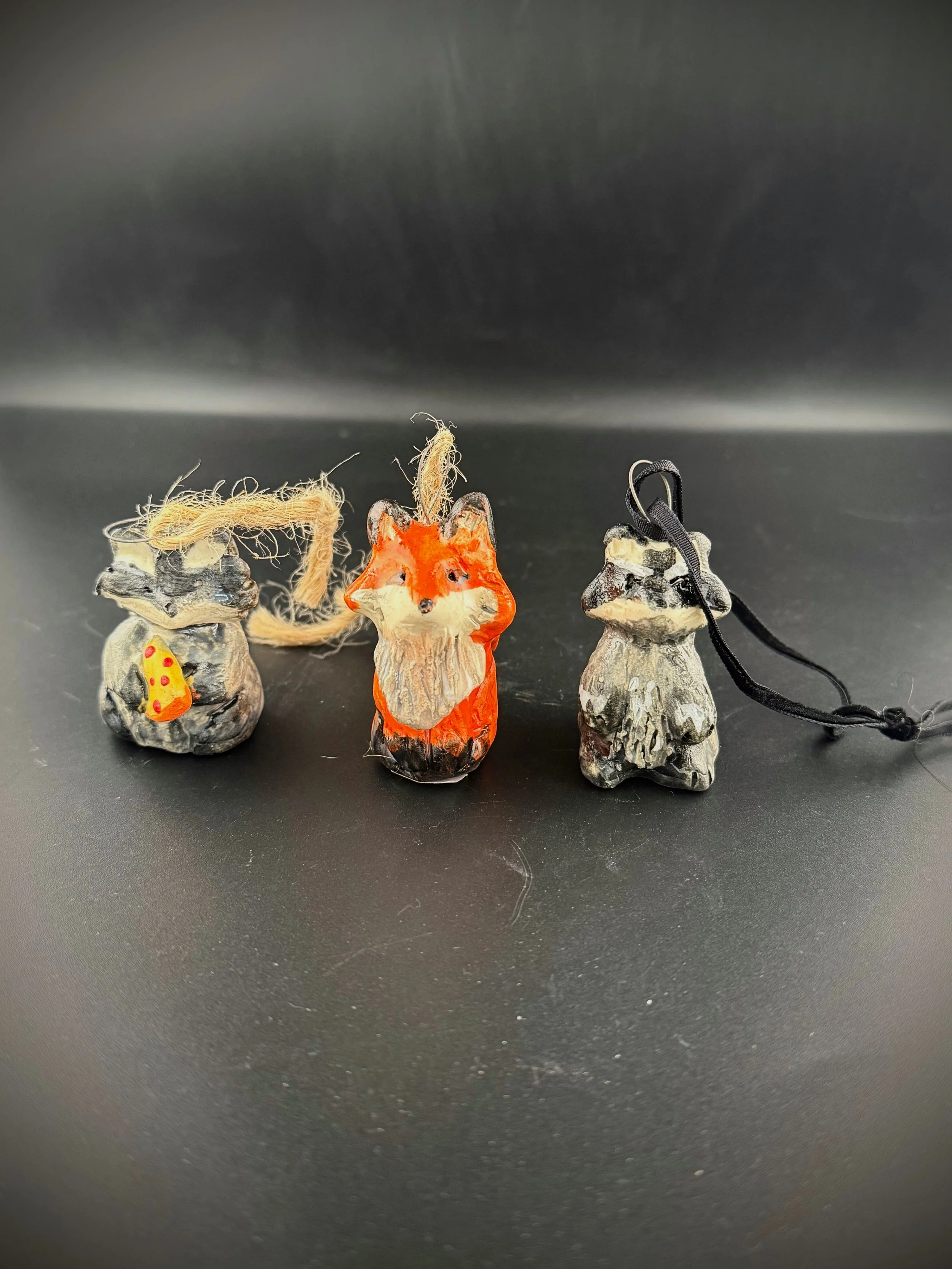 Handmade Miniature Critter Ornaments | Raccoon Or Fox | Ceramic