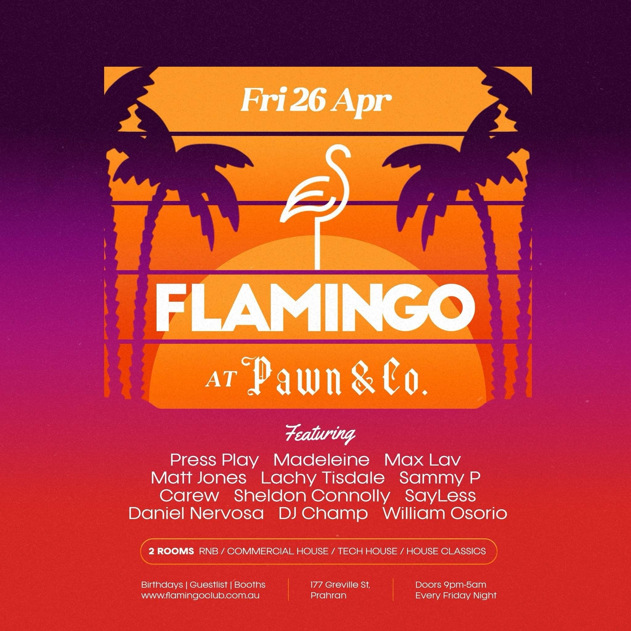 🇦🇺 This Friday, celebrate ANZAC Day long weekend at Melbourne&rsquo;s #1 Friday night destination, Flamingo at Pawn and Co! 
Round up your friends and join us for another big night. See you there! 🎉
...............................
Visit our websit