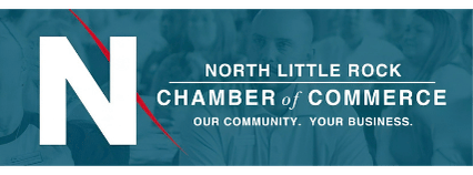 North Little Rock Chamber of Commerce logo with large letter N and text 'North Little Rock Chamber of Commerce, Our Community. Your Business.'