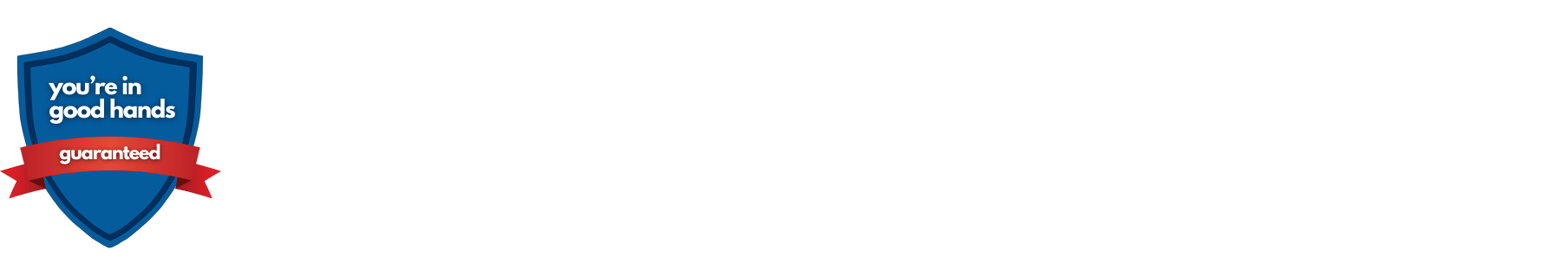 Lifetime warranty badge with shield and ribbon, text says 'you're in good hands guaranteed' and 'LIFETIME WARRANTY'