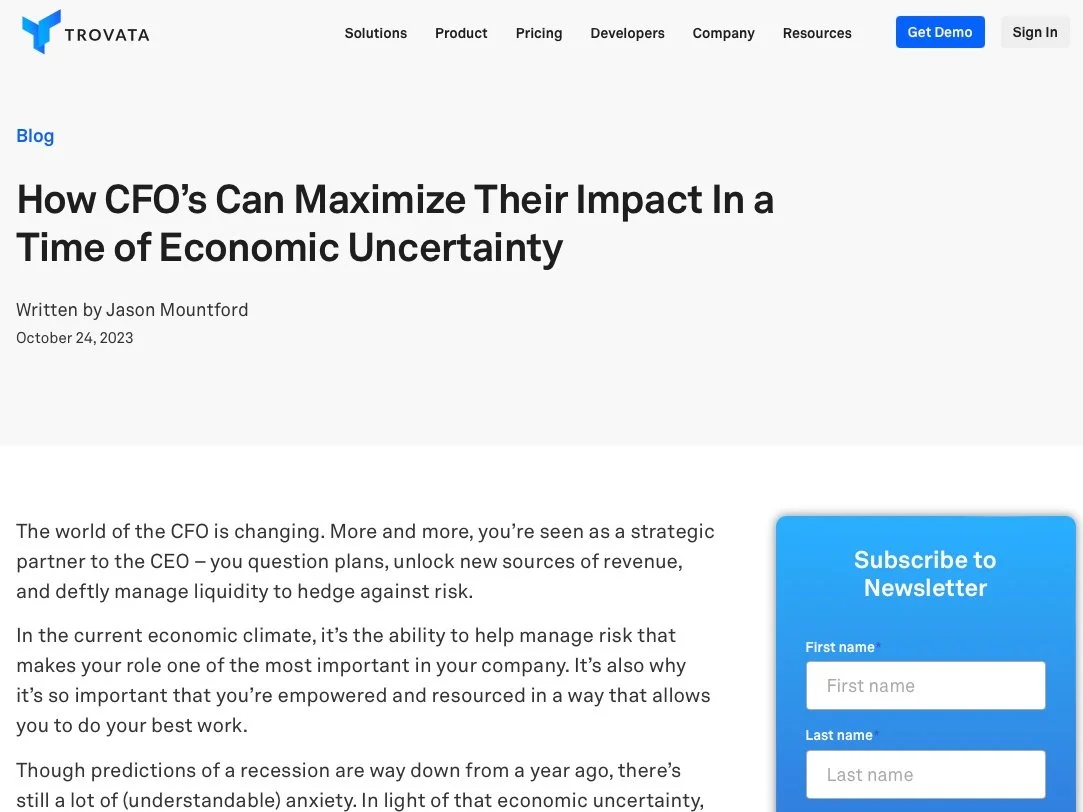 Trovata - How CFO’s Can Maximize Their Impact In a Time of Economic Uncertainty