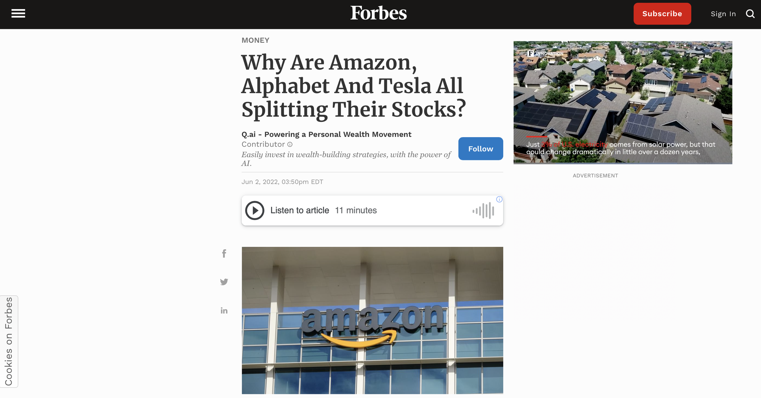 Forbes - Why Are Amazon, Alphabet and Tesla All Splitting Their Stocks?