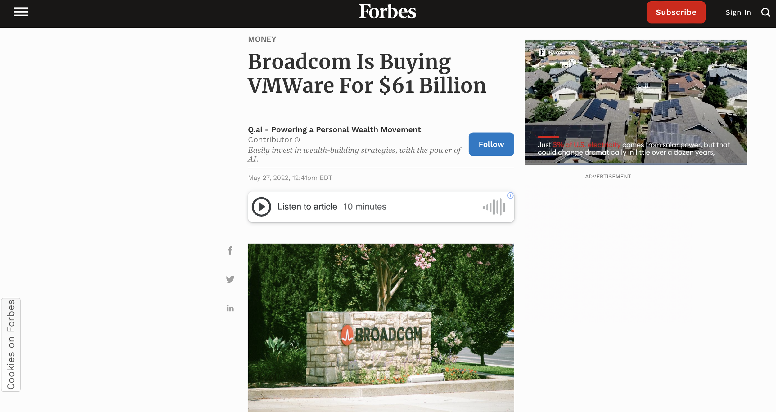 Forbes - Broadcom is Buying VMWare for $61 Billion