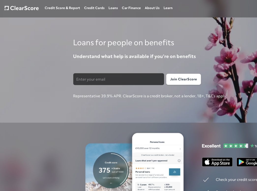 Clearscore - Loans for people on benefits