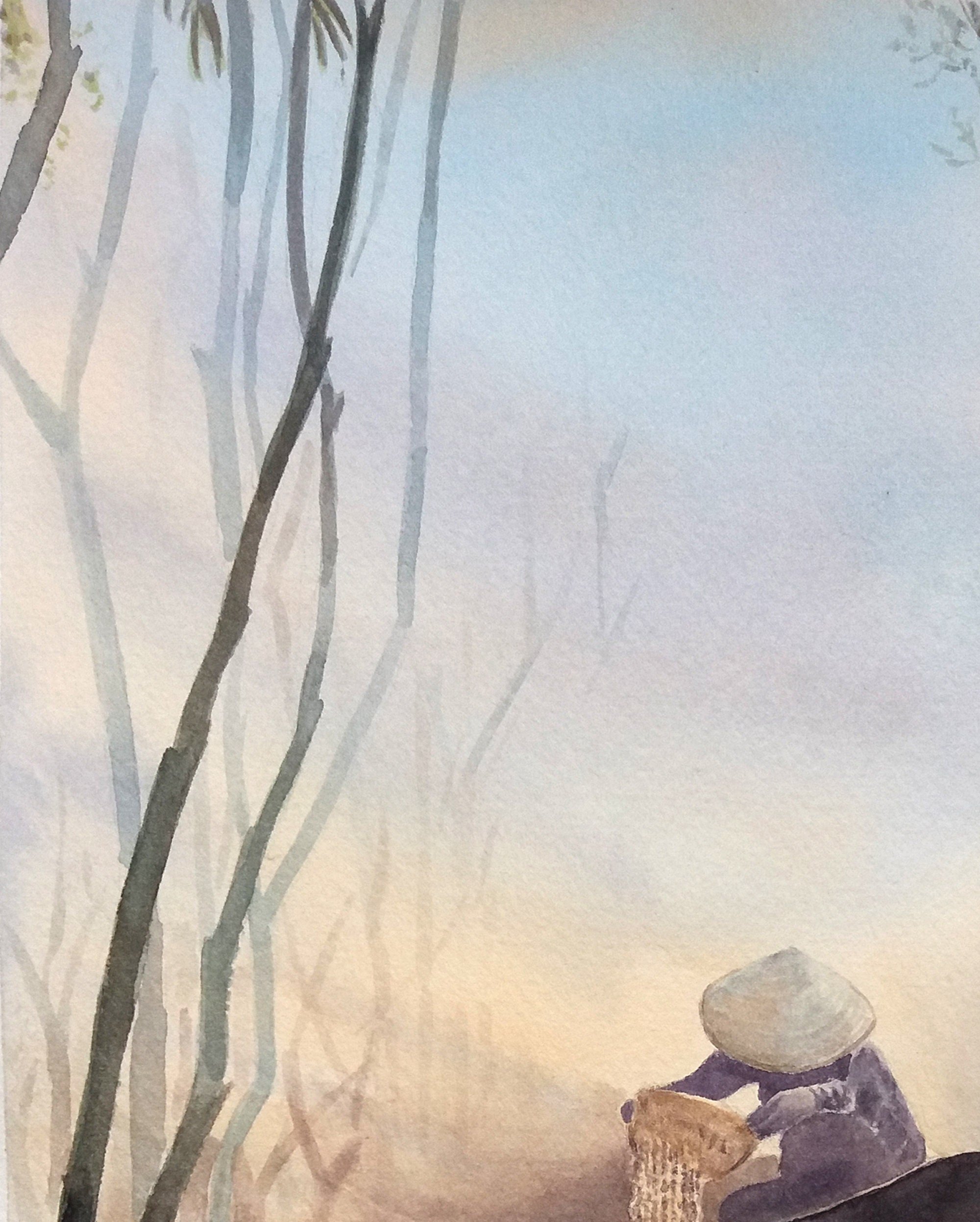 Original watercolor painting closeup