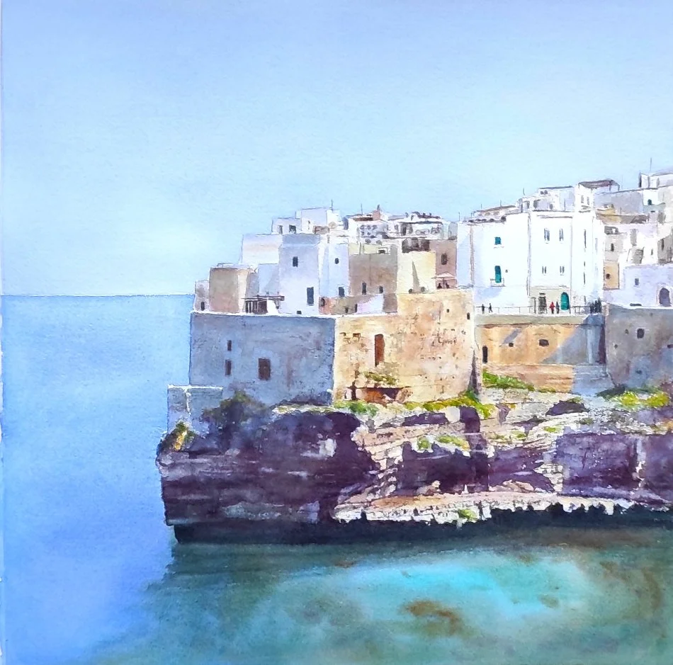 Polignano - original watercolor painting - JPWisniewski