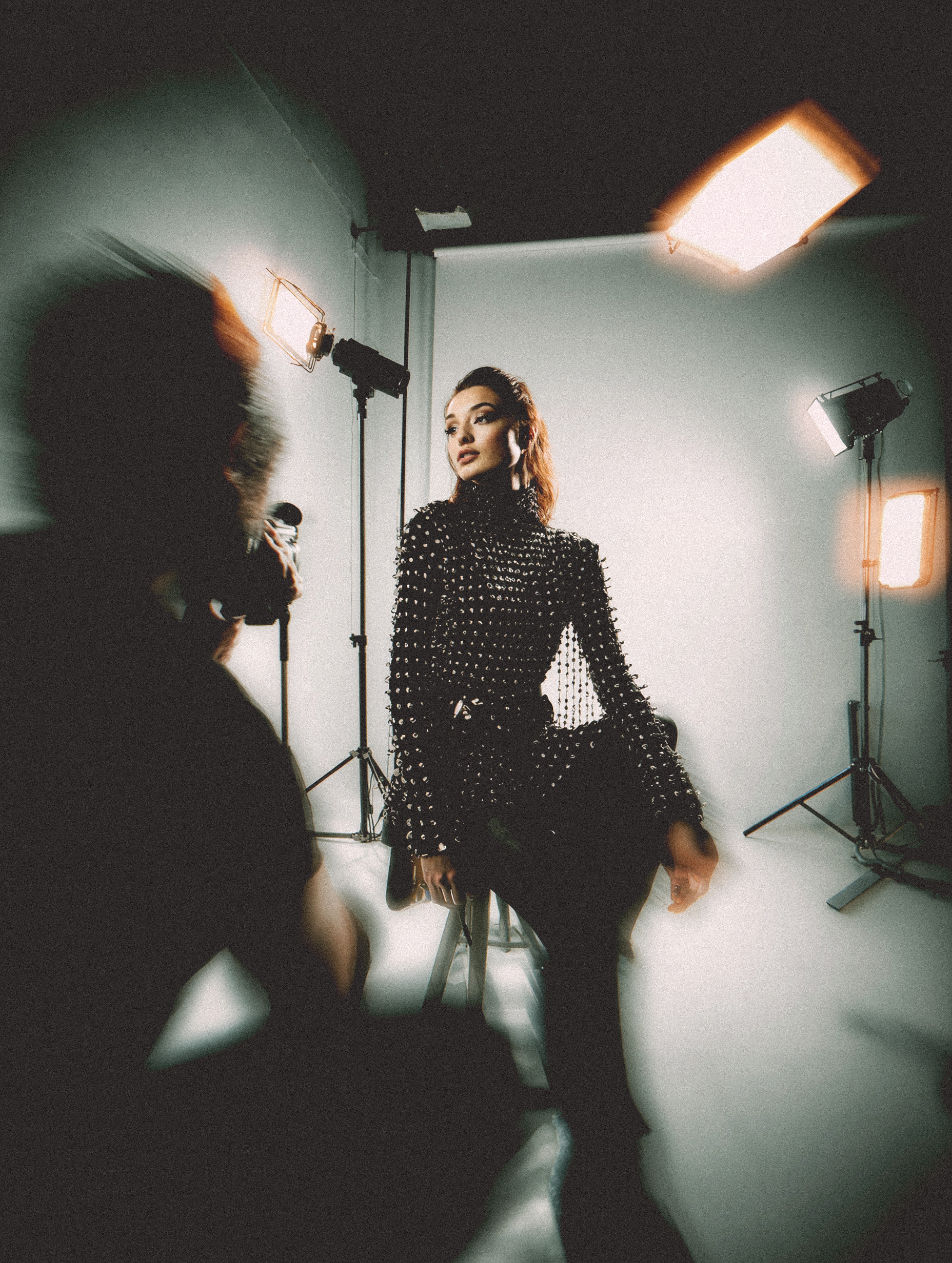 Big Little Content: a Big Little Content shoot in progress on a studio set with lighting rigs