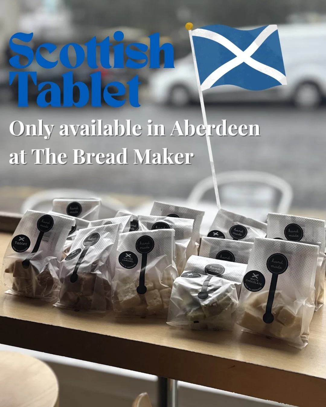 A proper Scottish classic 🏴󠁧󠁢󠁳󠁣󠁴󠁿

Handmade locally by Traditional Tasty Treats and available in Aberdeen only at The Bread Maker. Swipe to see the flavours that we have in the coffee shop!!😍

#AberdeenFood
#ScottishTablet
#AberdeenEats
#Shop