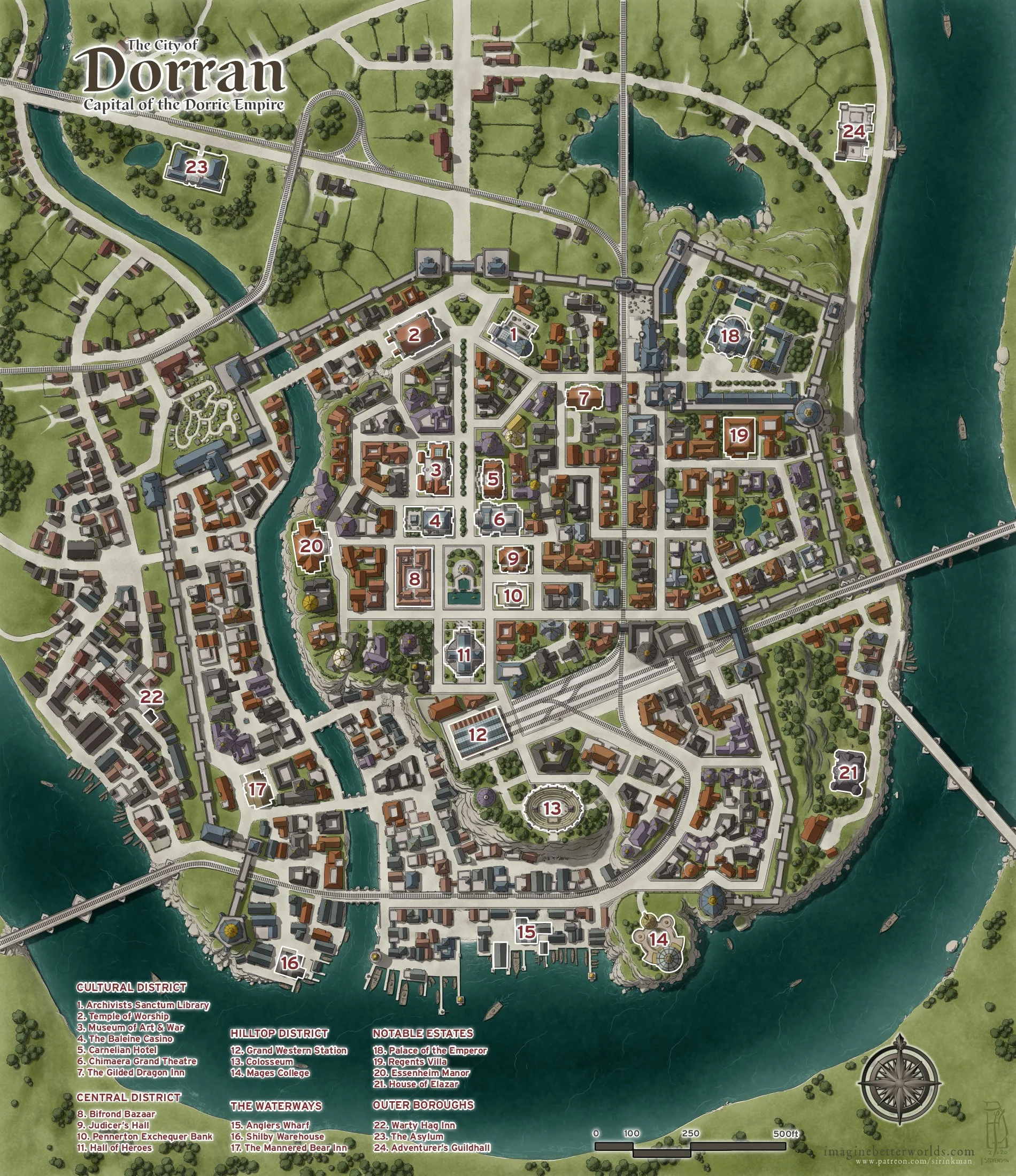 Fantasy Capital City Map - TC City Of Dorran Labelled