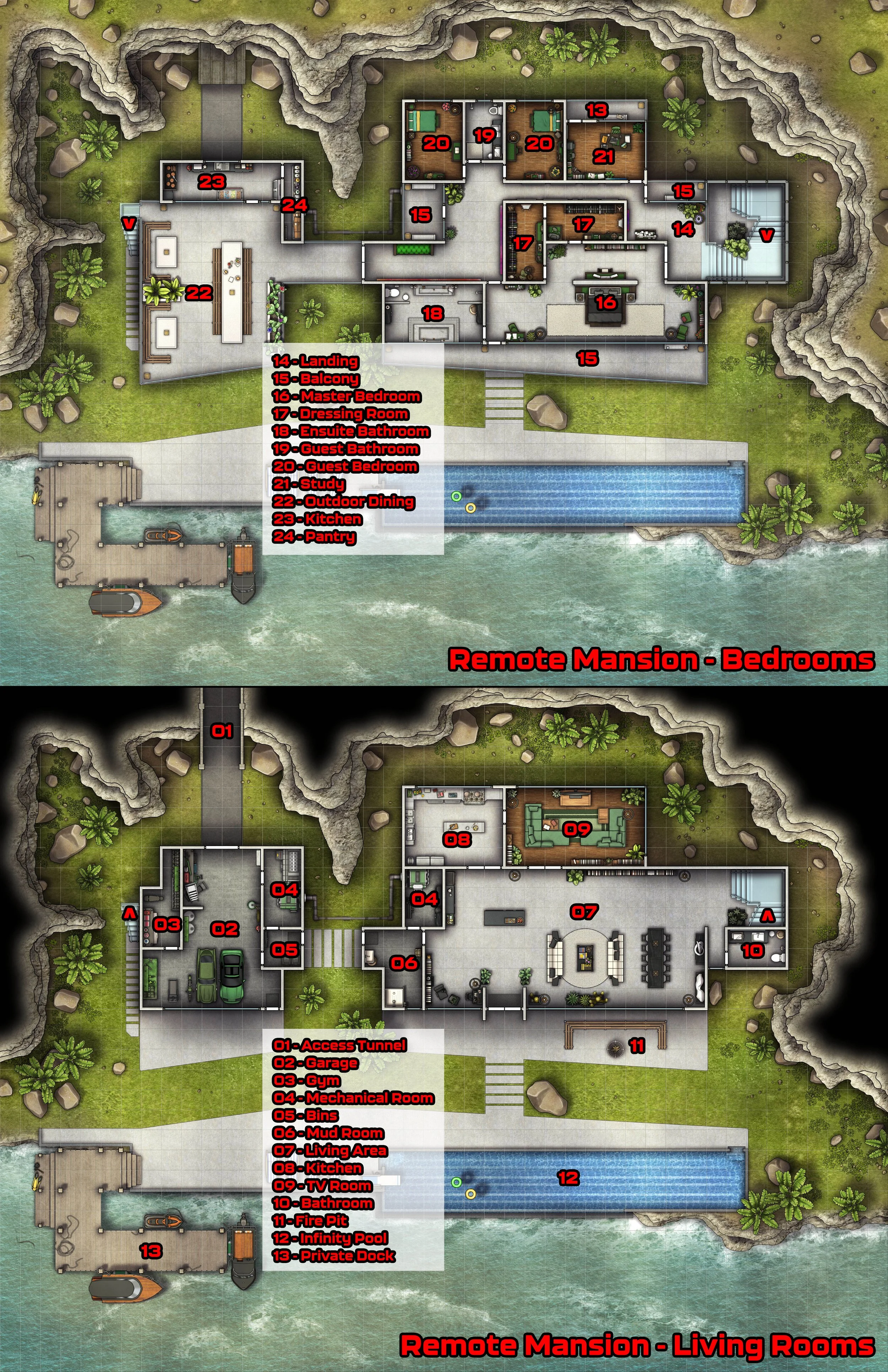 Free Modern Remote Mansion TTRPG Battlemaps — Tom Cartos