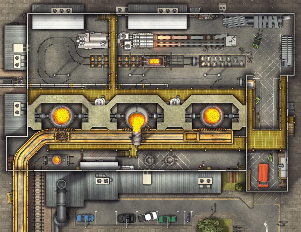 Steel Rigg Map Free Modern Steel Forge TTRPG Battlemaps — Tom Cartos