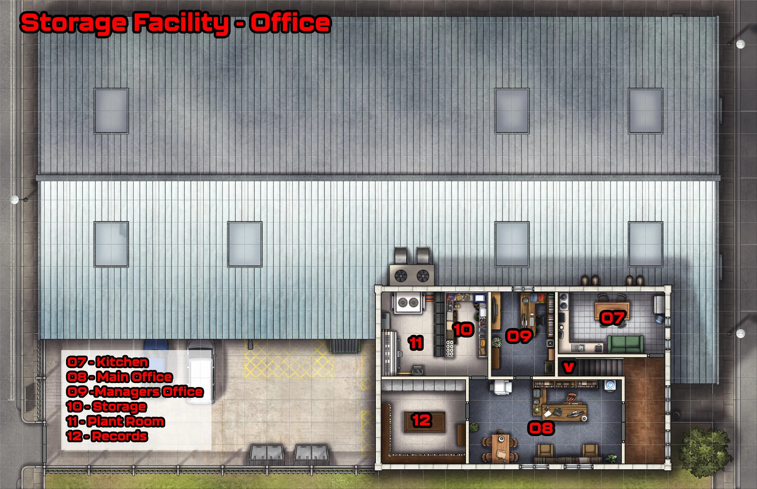Free Modern Storage Facility TTRPG Battlemaps — Tom Cartos