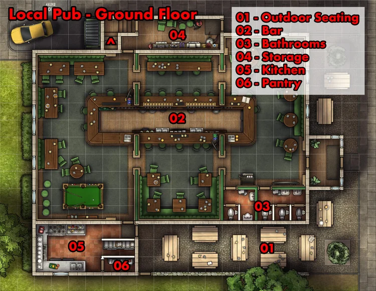 Pub Layout Map Free Modern Pub TTRPG Battlemaps — Tom Cartos