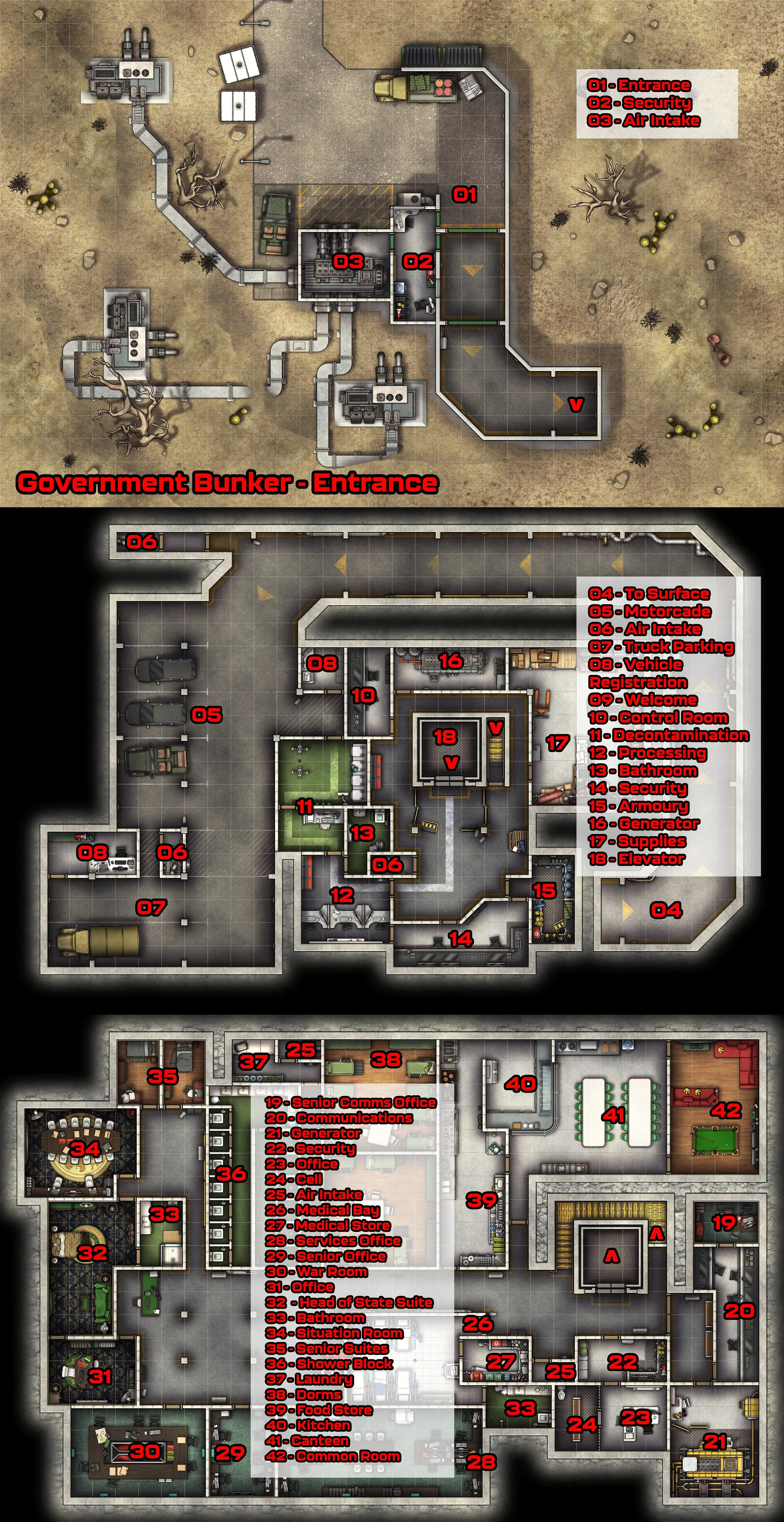 Free Modern Government Bunker TTRPG Battlemaps — Tom Cartos