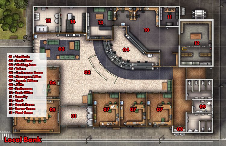 Free Modern Local Bank TTRPG Battlemaps — Tom Cartos