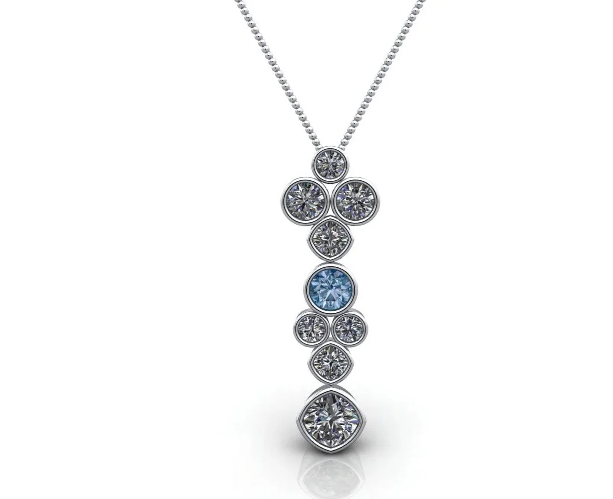 Alternative pendant design featuring late husband's blue diamond