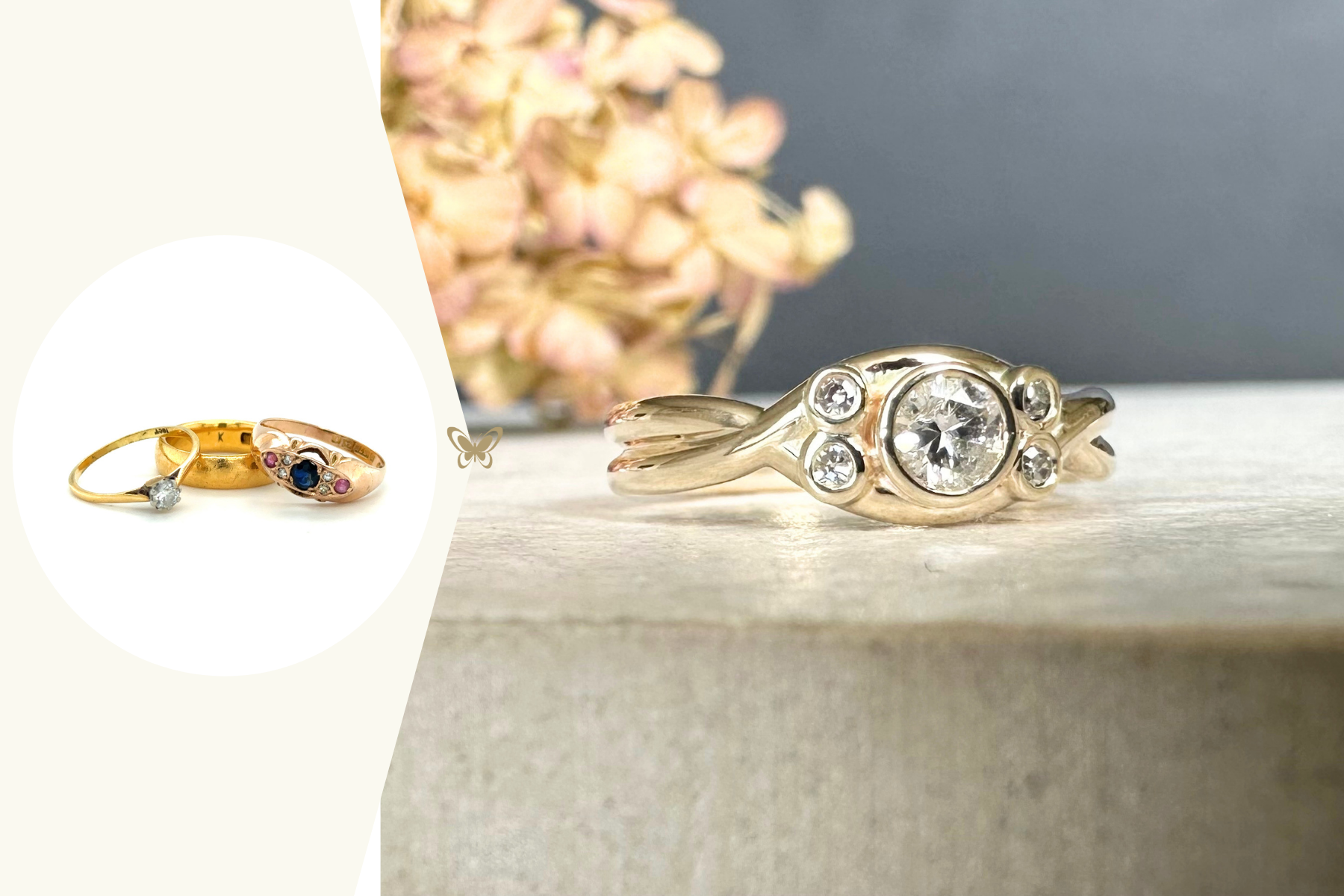Three inherited rings transformed into a new engagement ring