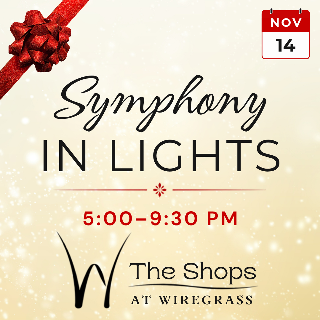 Symphony in Lights holiday event at The Shops at Wiregrass on November 14 from 5–9:30 PM.