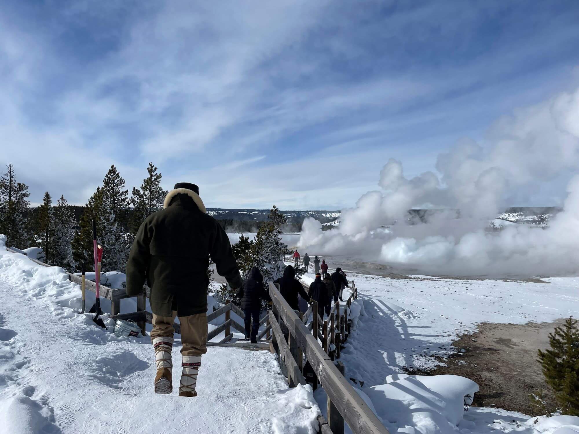  Walking with our snow coach tour to Fountain Geyser 