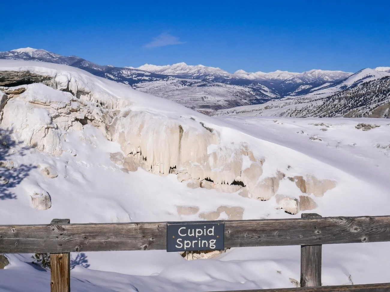 ice and snow covering "Cupid Spring" in Yellowstone