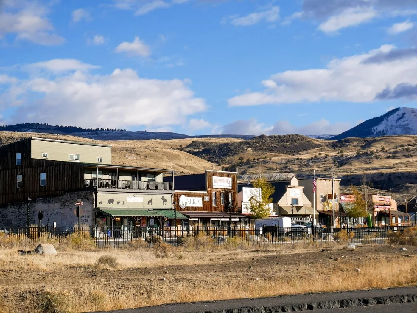 small town main street buildings in Gardiner, MT