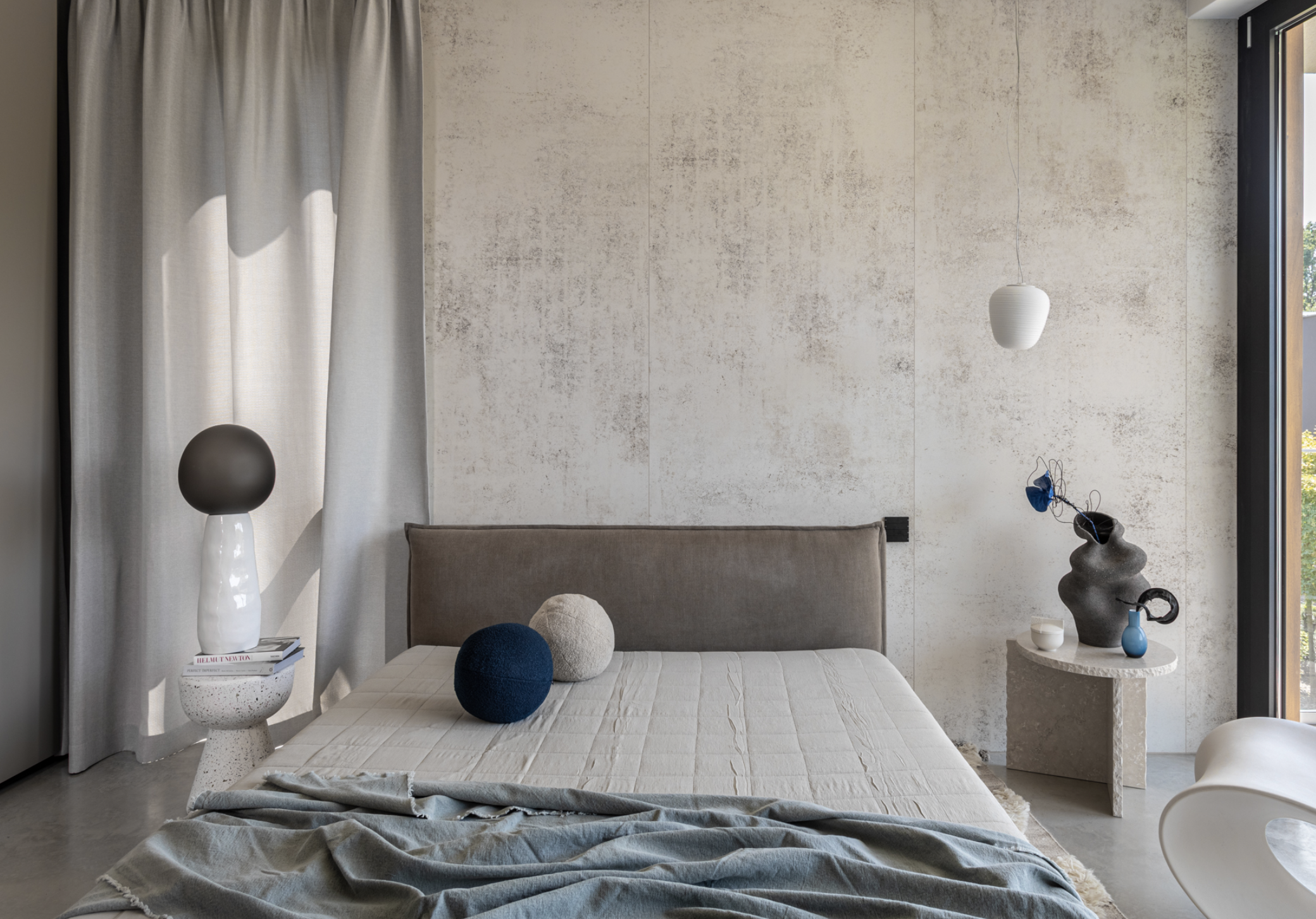 Interior home design with a modern bed