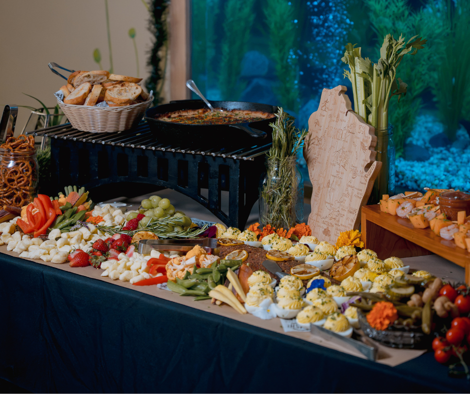 Supper Club grazing board with Wisconsin cutting board, hot appetizers