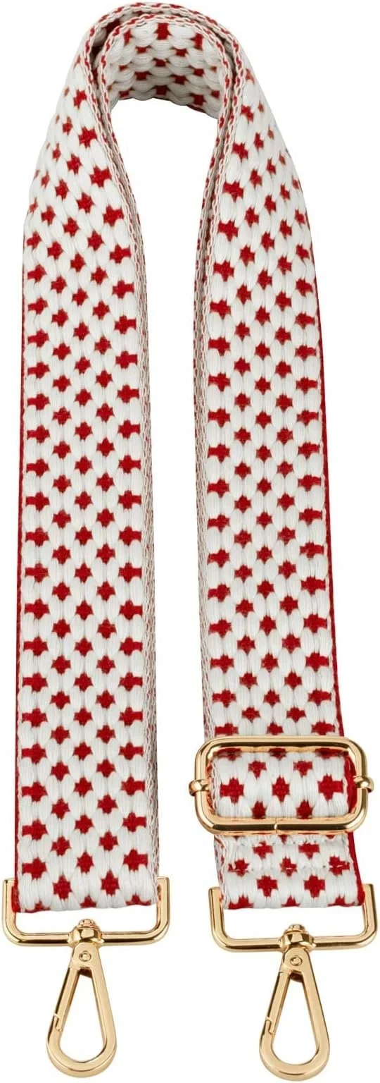Red star print purse strap with gold clips