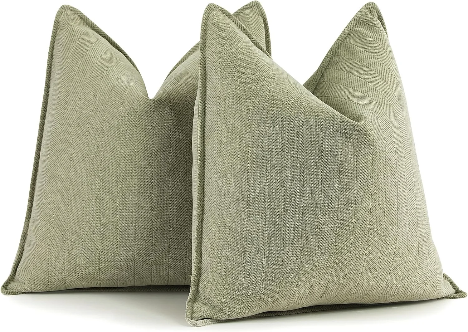 Pair of sage green textured throw pillows