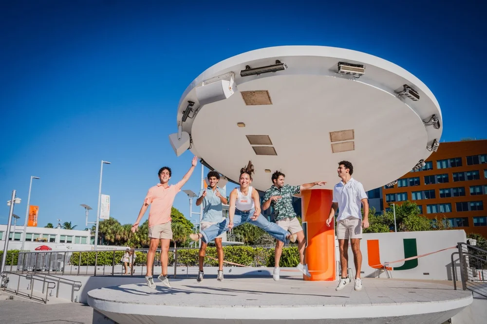 Business School students celebrating on the University of Miami campus