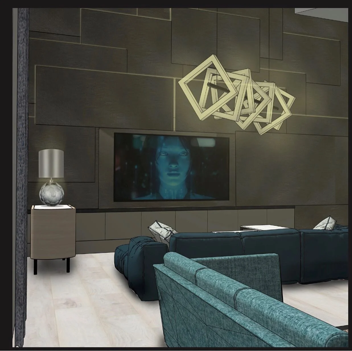 ISLINGTON RESIDENTIAL. Bespoke light fitting inspired by an abstract model during the design development phase. Swipe through to view my abstract model and initial design sketch.

Diamond Round Lamp, Beverley Hills Collection by Bella Figura
Lake sid