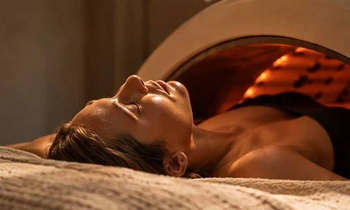 Femme allongée pendant une séance de Sauna Dôme infrarouge