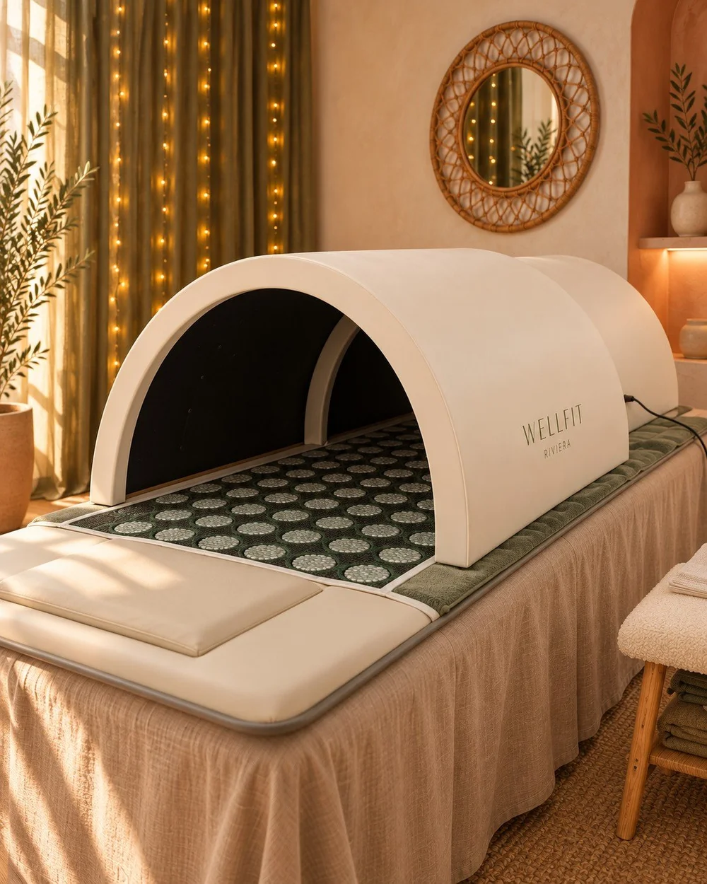 Sauna Dôme infrarouge Wellfit Riviera à Grasse, installé sur une table de soin