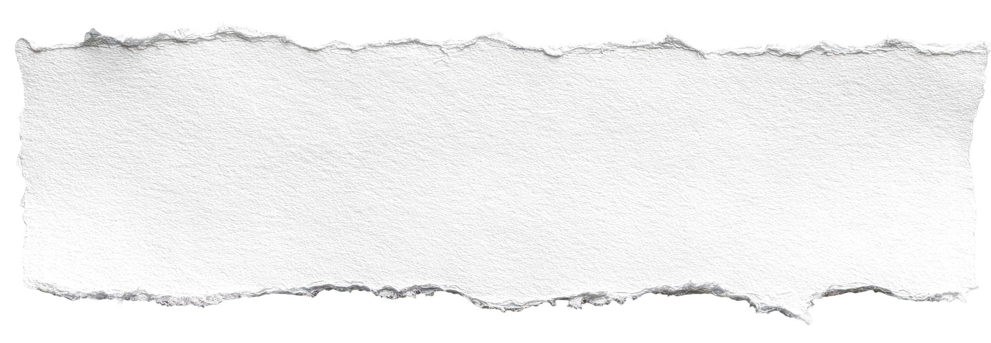 A piece of torn white paper with a textured surface and rough edges, against a black background.