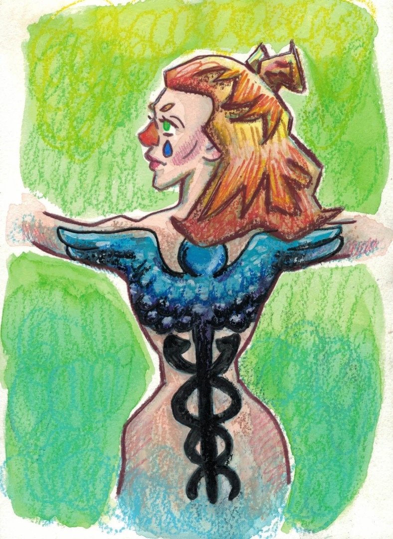 "My Cross to Bear." Mixed Media on Paper. 2022.