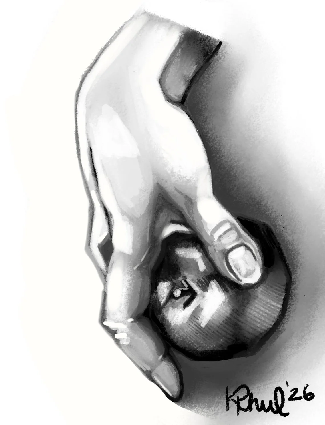 "Hand and Apple Study." Digital Illustration. 2026.