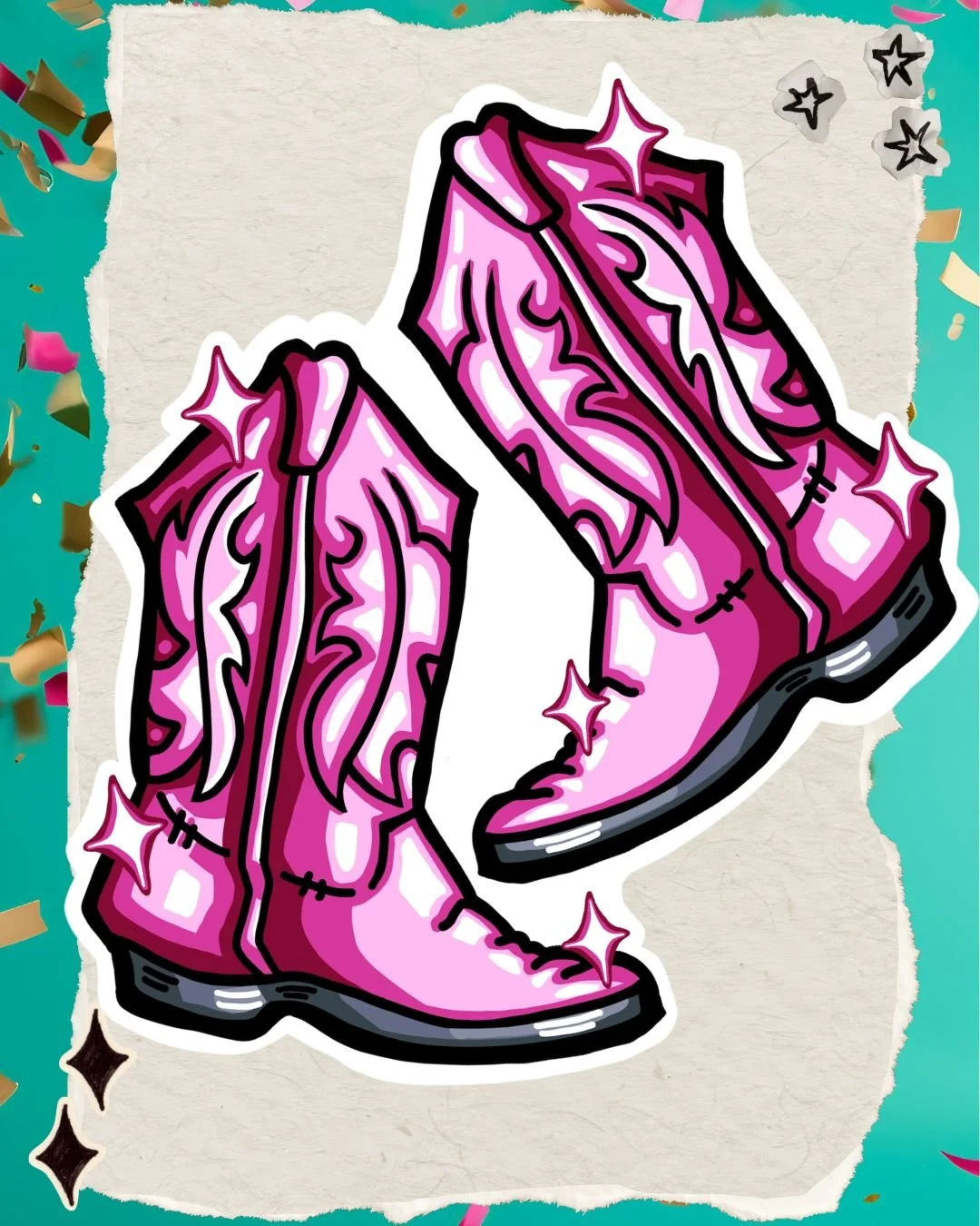 Magenta Mustang Cowboy Boots Sticker