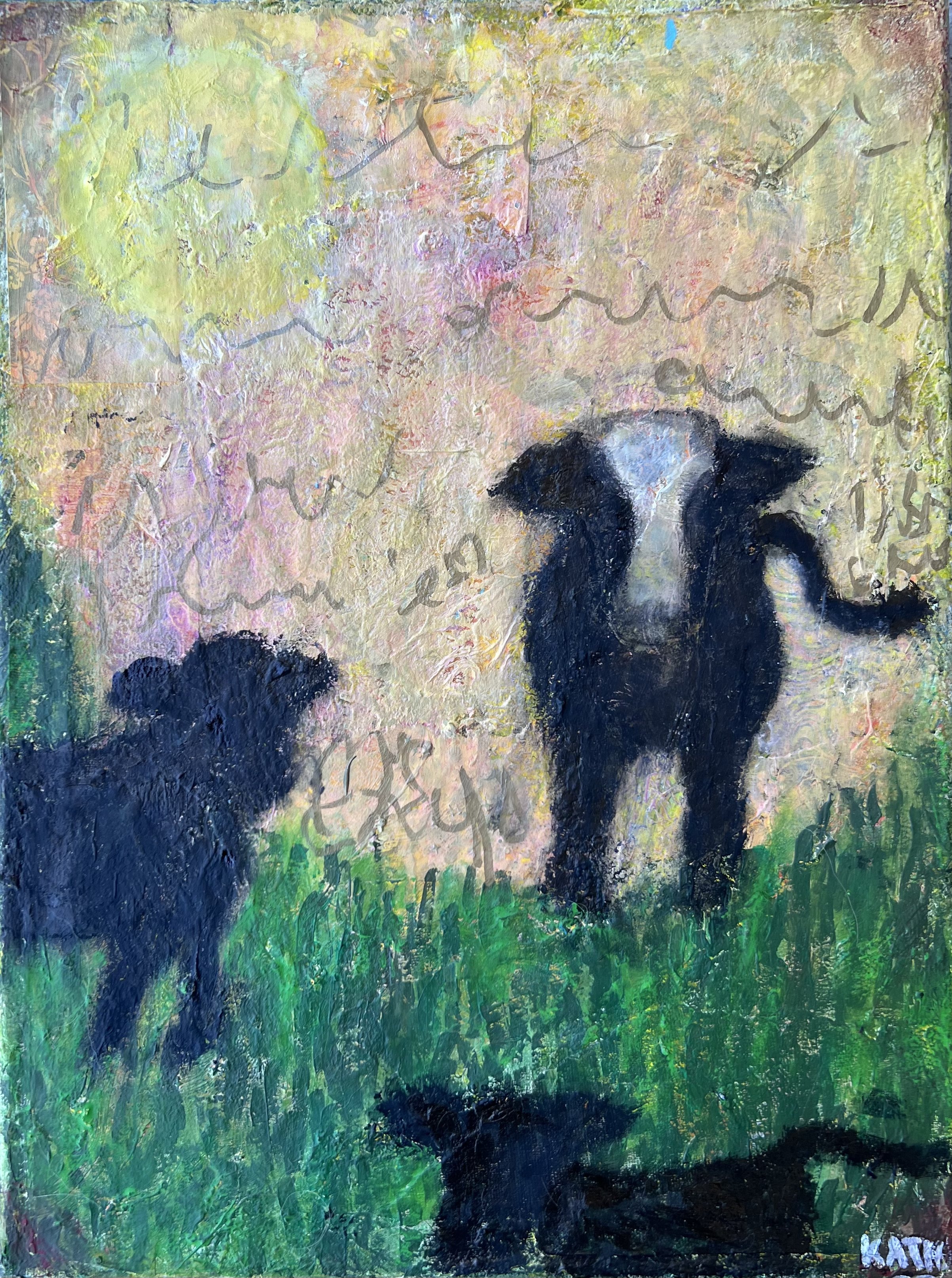 Black Cows on Green Grass: 16x12". Featured in the Charlotte Art League/Stormwater Studios July 2022 Exhibit