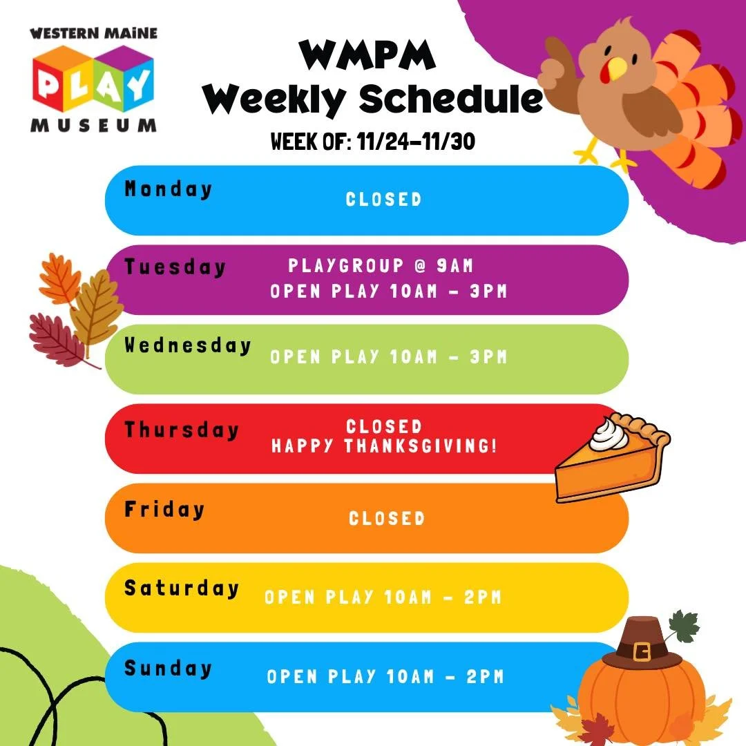 Check out our holiday week schedule! 🦃🧡
Come enjoy the fun at WMPM!
