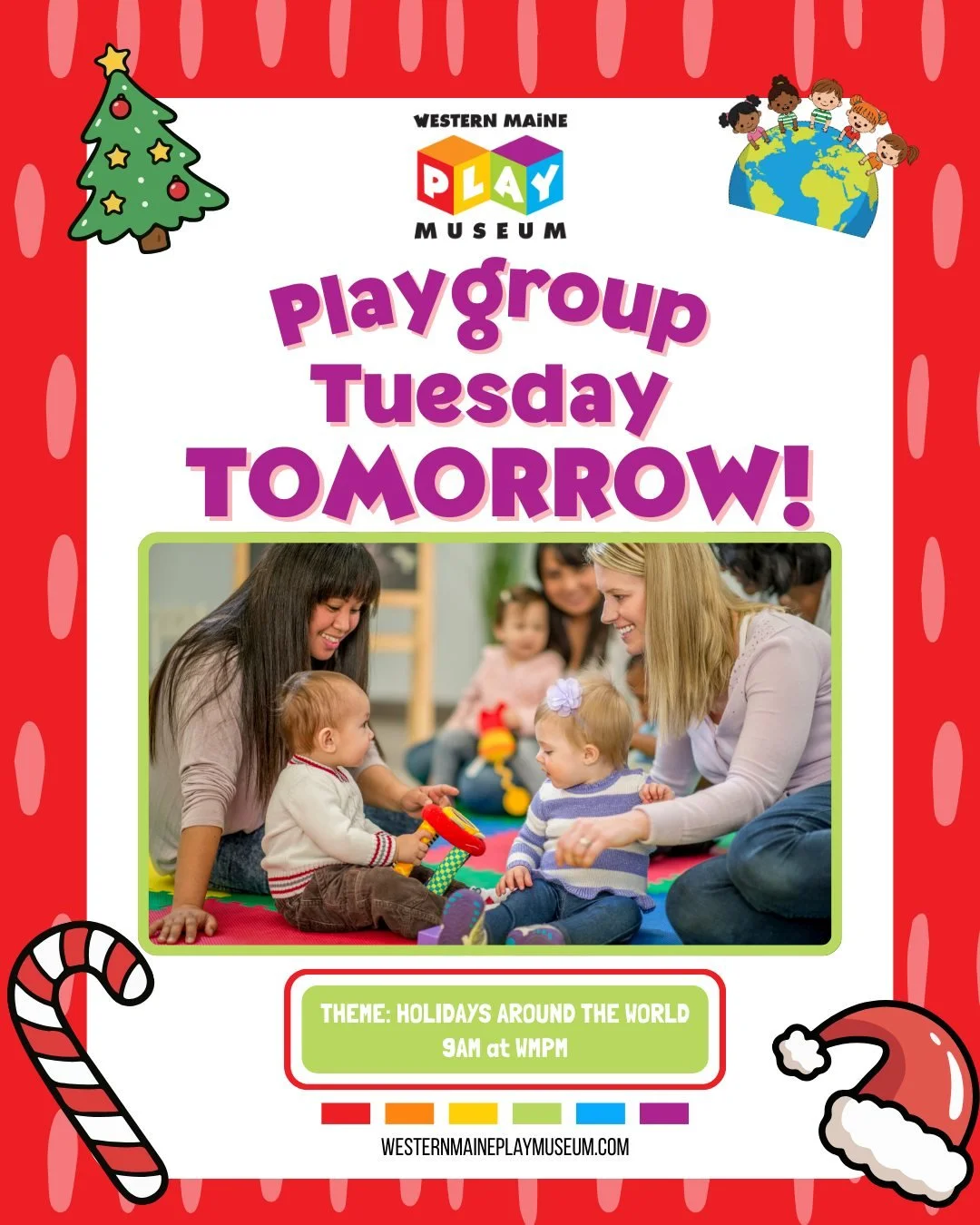 Playgroup Tuesday - TOMORROW @ 9am! 
Come play, learn and explore with Ms. Sandie! 

We have three more Tuesday groups in our December playgroup series!