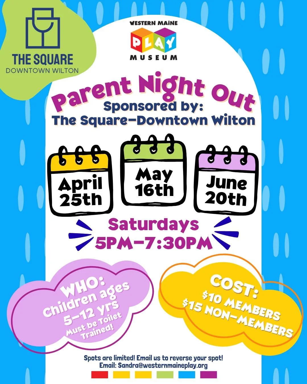 Our Parent Night Out events have been such a hit! We want to extend a big THANK YOU, to the The Square-Downtown Wilton for continuation of sponsorship! We love collaborating with other businesses, especially our downtown neighbors! 💙✨

📅 Mark your 