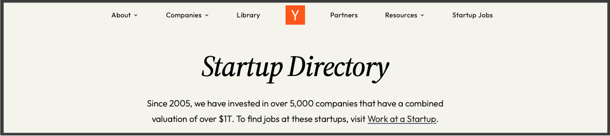 Preview of the Y Combinator Directory Search Page