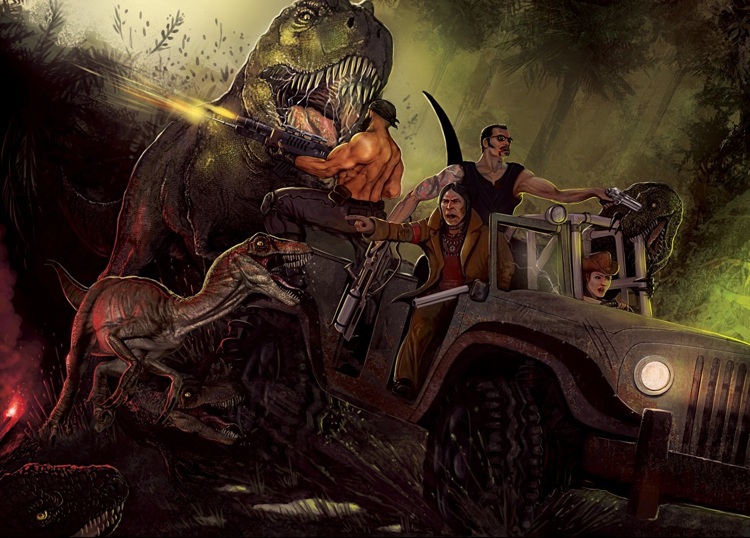 Early concept art that heped Primal Carnage define its focus on fast paced action.