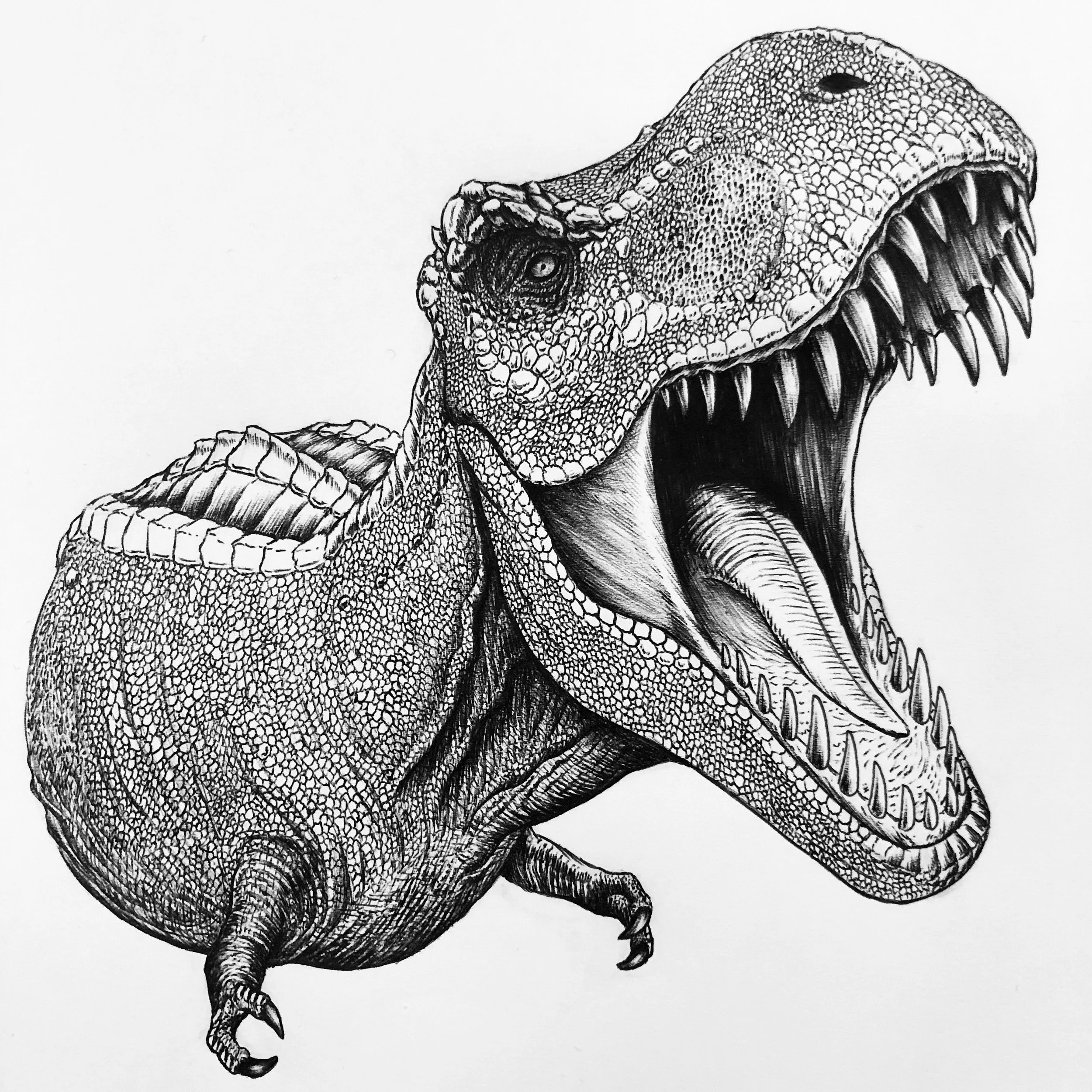 Original lineart for a PCE Tyrannosaurus poster, prior to being painted.