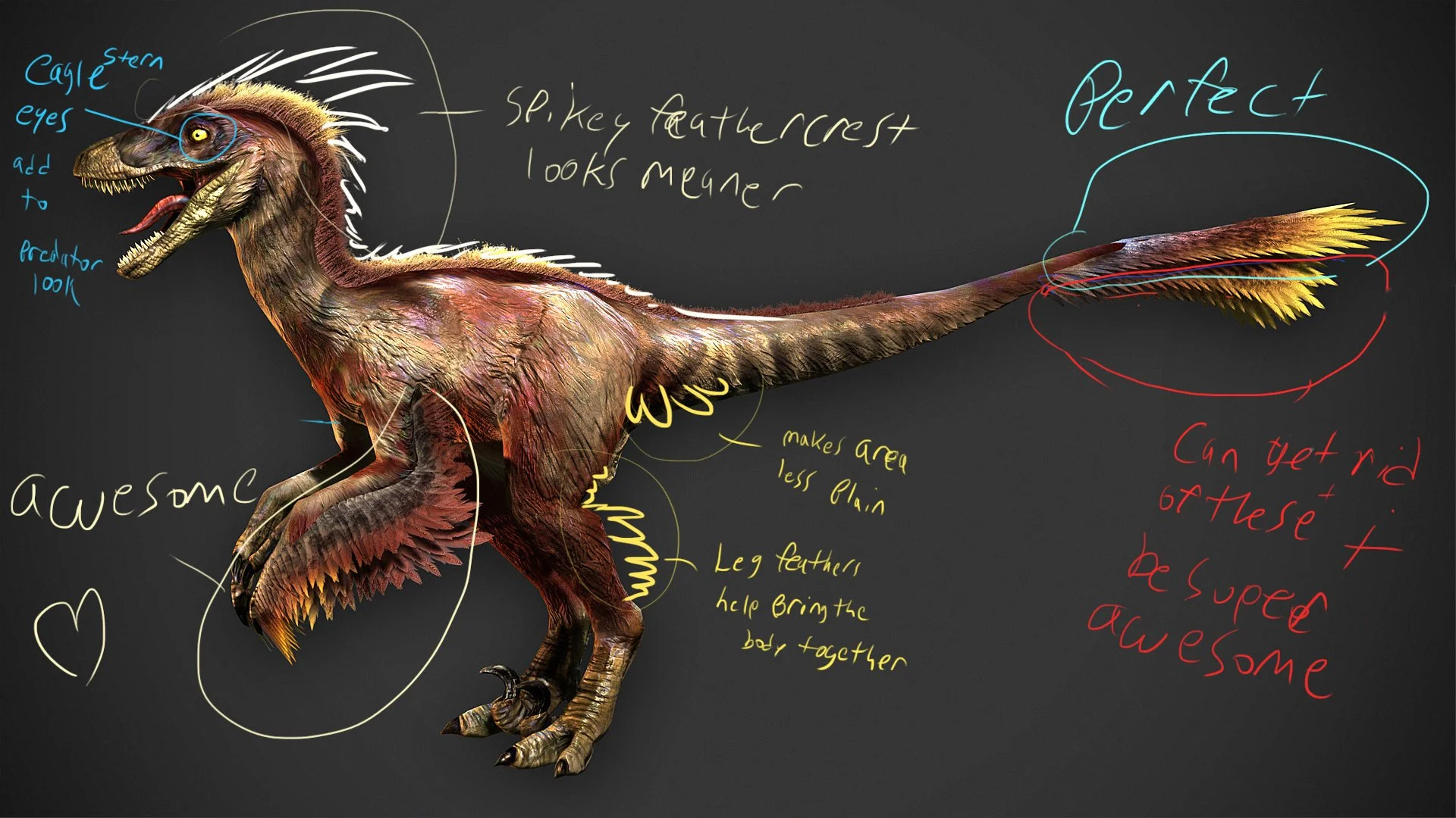 Notes from designing the classic feathered Novaraptor just prior to the original game's release.