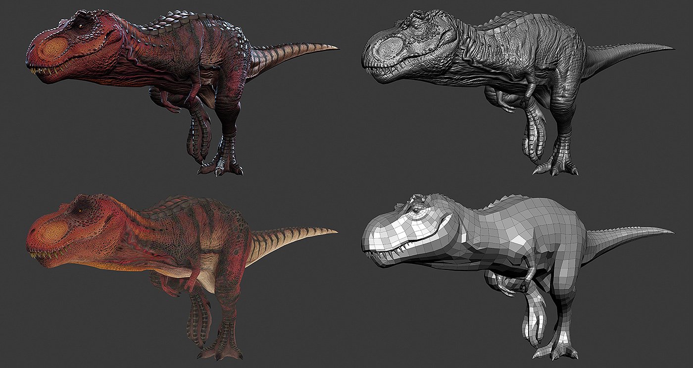 Different render passes of Tyrannosaurus