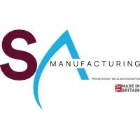 Logo of S Manufacturing with a stylized 'S' and 'A' in blue and purple, and text indicating British-made manufacturing.