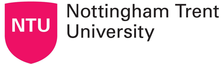 Logo of Nottingham Trent University with pink shield and black text.