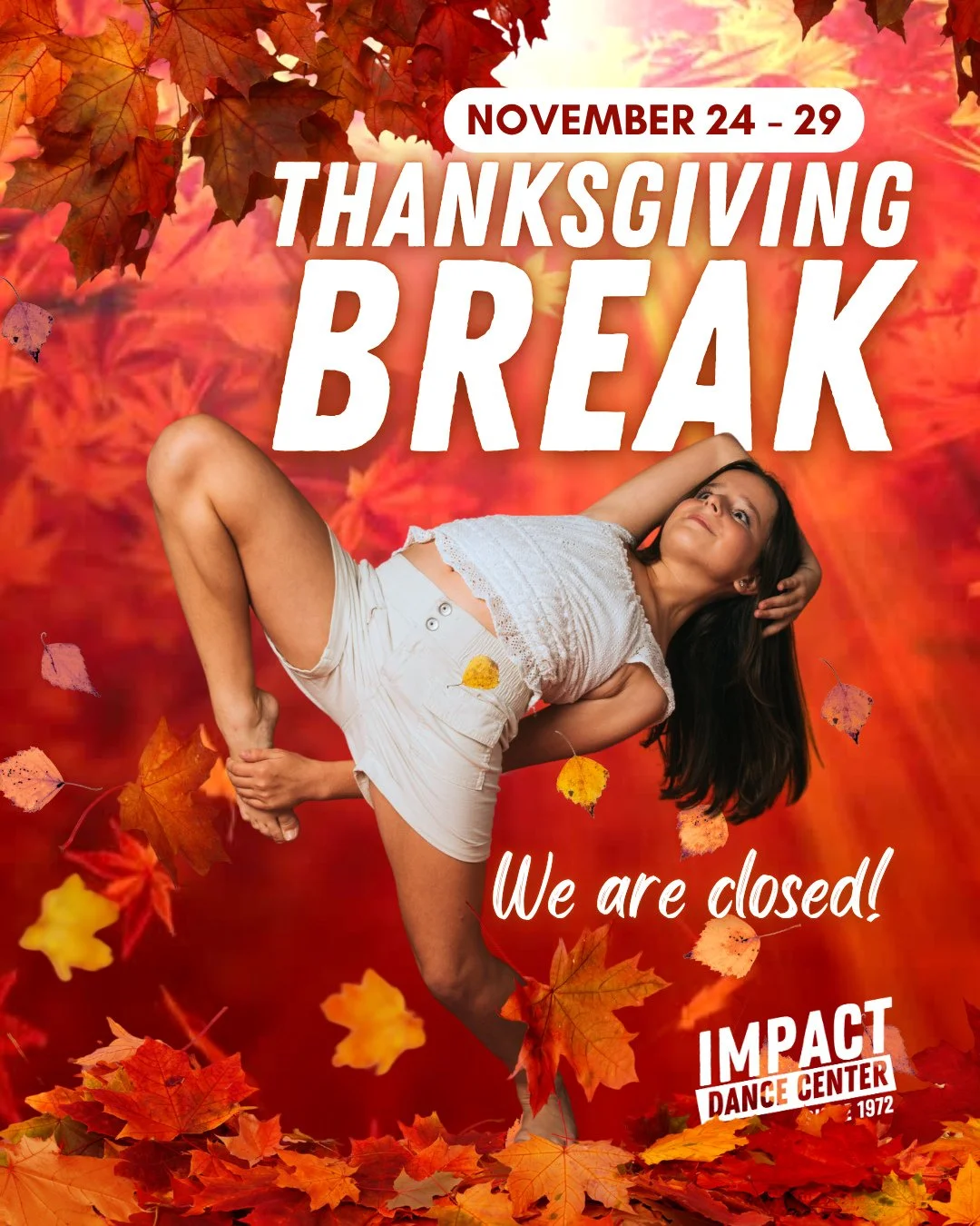 We&rsquo;re so thankful for our IDC family! 💛⁠
⁠
The studio will be closed for Thanksgiving Break, November 24&ndash;29, while we all take a little time to rest, recharge, and celebrate with loved ones. 🦃💃⁠
⁠
Classes resume Monday, December 1.⁠
⁠
